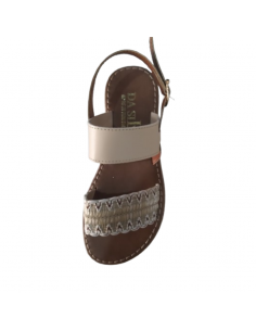 Sandale compensée tressée beige et marron