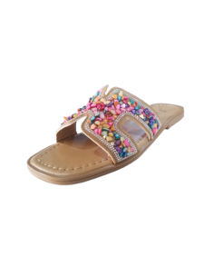 Sandale Plate Femme « Jiji » avec Perles Multicolores