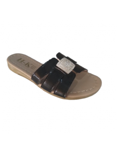 Sandale plate chic – Noir avec boucle strass brillante