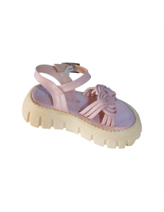 Sandales fille roses avec semelle épaisse et nœud tressé