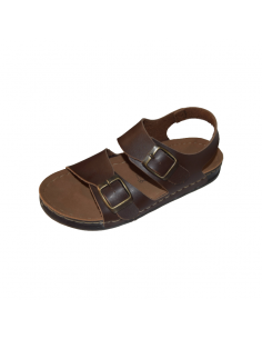 Sandales garçon marron à doubles boucles métalliques