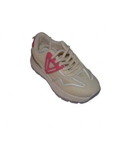 Baskets enfant beige et rose à lacets