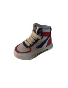 Baskets montantes enfant tricolores rouge, bleu et blanc