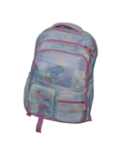 Sac à dos enfant multipoches bleu pastel et rose – motif princesse