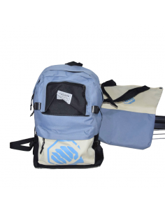 Sac à dos + sac fourre-tout assorti – Bleu et beige